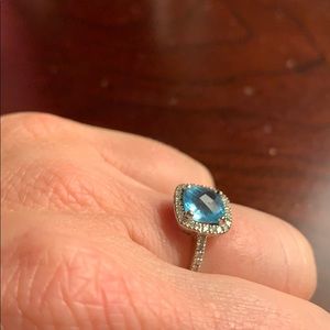 COPY - Macys White gold blue aquamarine  and pave diamond ring